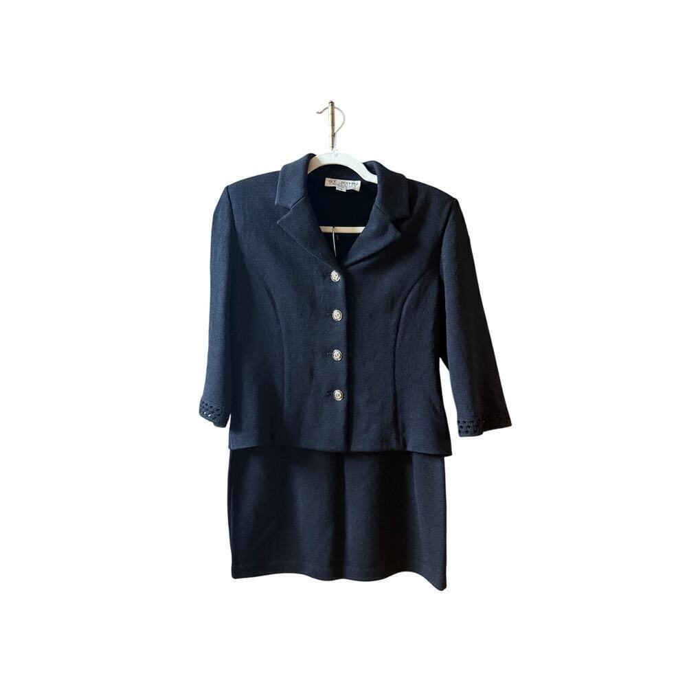 St. John Santana knit classic work business skirt suit gold buttons size 4/6